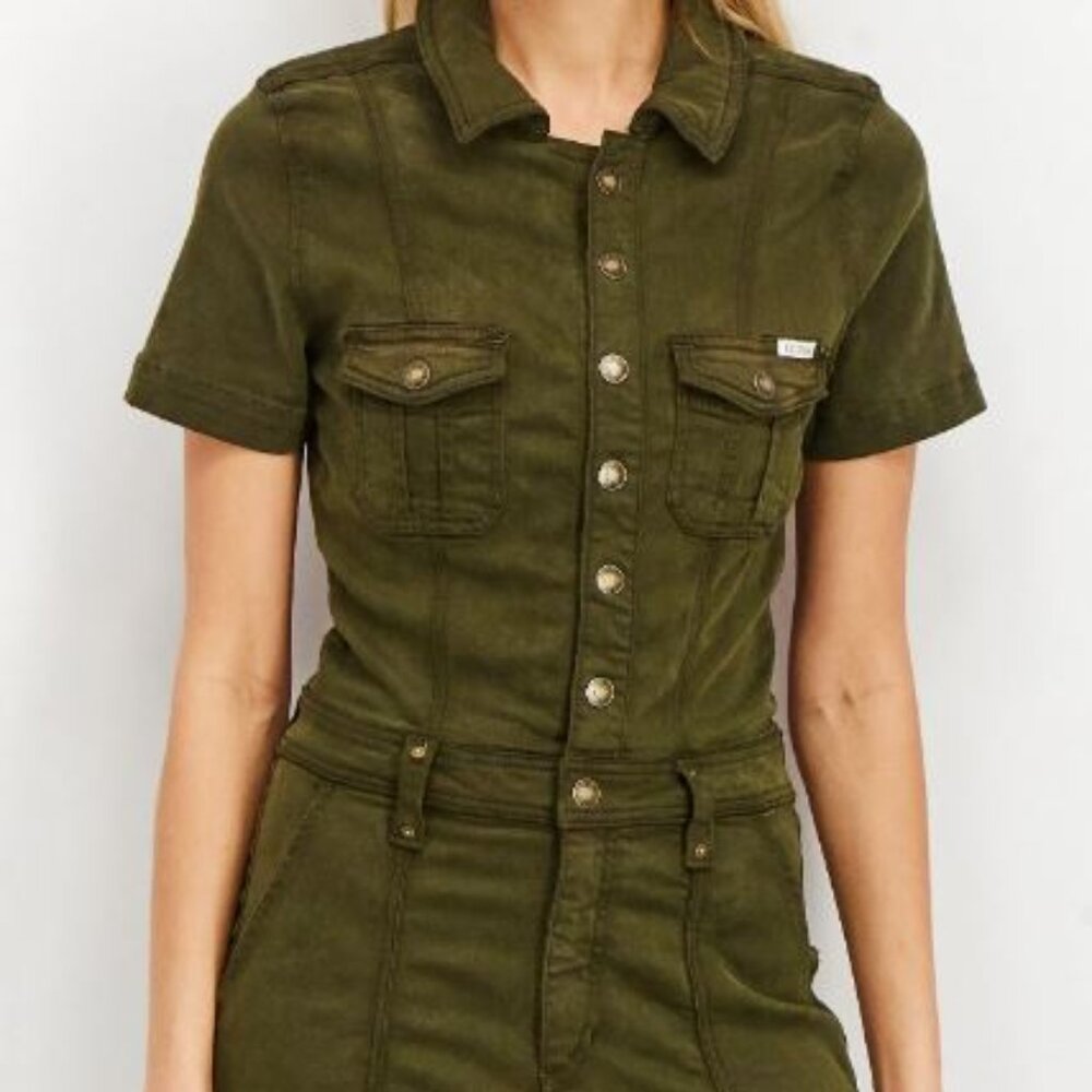 Guess Olive Plain Short Sleeve Play-suit Romper Misses Size Small